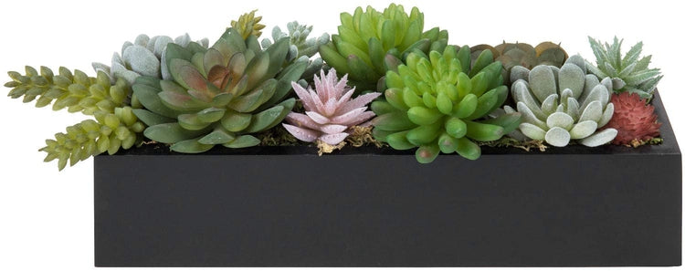 12 Inch Artificial Succulent Plants Arrangement in Black Rectangular Wood Planter Box-MyGift