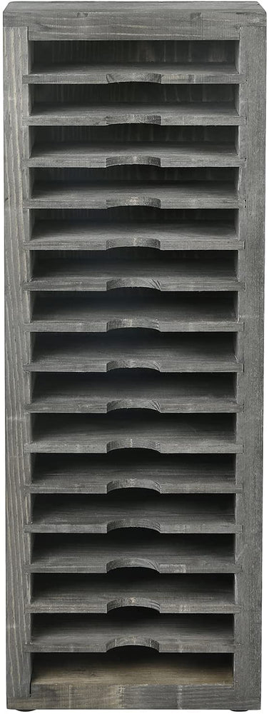 16-Slot Gray Solid Wood Freestanding Retro Cassette Tape Storage Rack Tower-MyGift