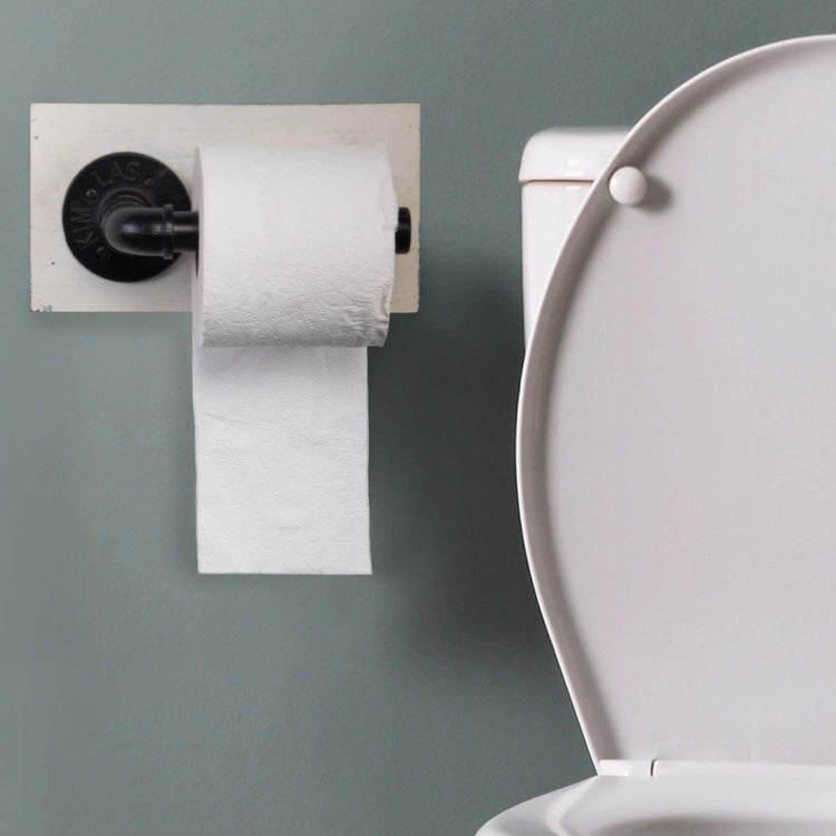 White Wood and Industrial Pipe Wall Mounted Toilet Paper Roll Holder Dispenser