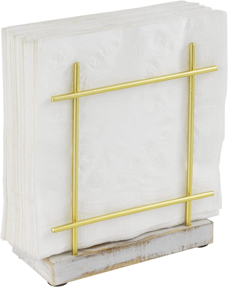 Brass-Tone Wire Metal Upright Napkin Holder with White Weathered Base ...