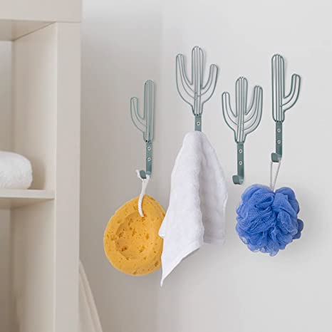 Cactus Shaped Green Metal Wall Hooks for Hanging Hat, Coat, Towel, Southwest Style Home Decor, Set of 4-MyGift