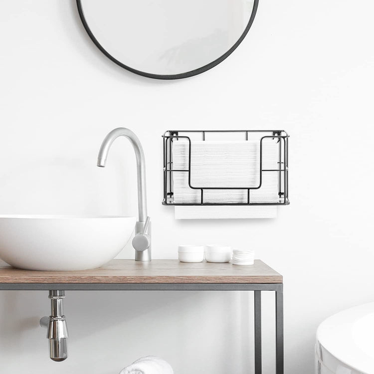 MyGift Black Metal Wire Paper Towel Dispenser - Wall Mount Or Countertop Holder For Z-Fold & C-Fold Towels