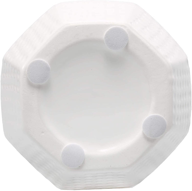 Set of 2, 7-Inch Dimpled White Ceramic Tabletop Flower Vase Planter Pot with Geometric Cutout Design-MyGift