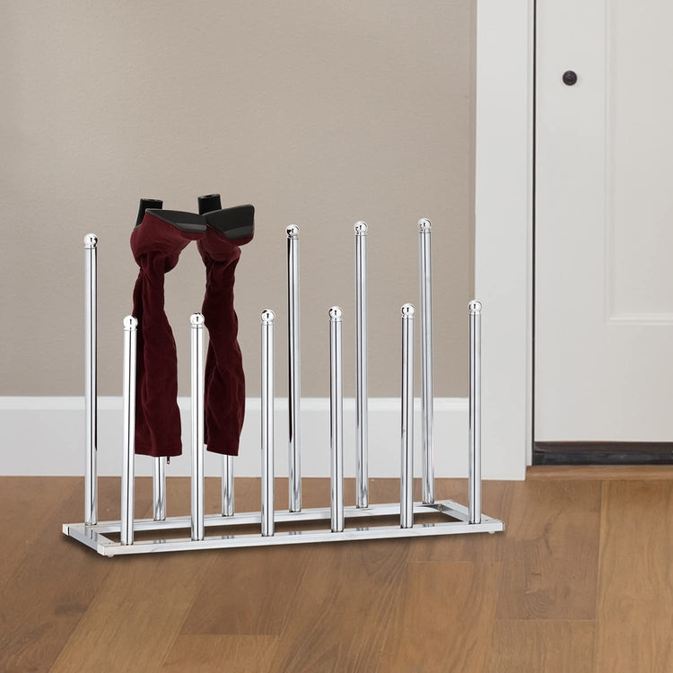 Chrome Plated Metal 6-Pair Boot Rack, Freestanding Closet Shoe Stand Organizer