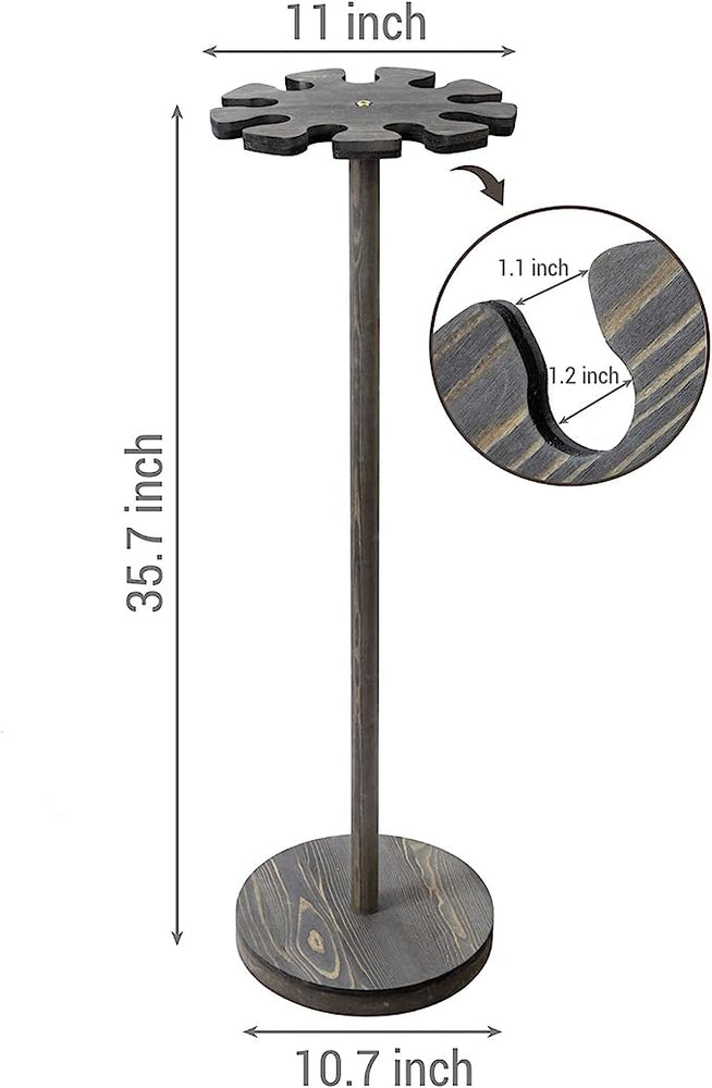 Weathered Gray Baseball Bat Holder Display Rack, Round Wood Freestanding Ball Field Dugout Sport Equipment Storage Stand-MyGift