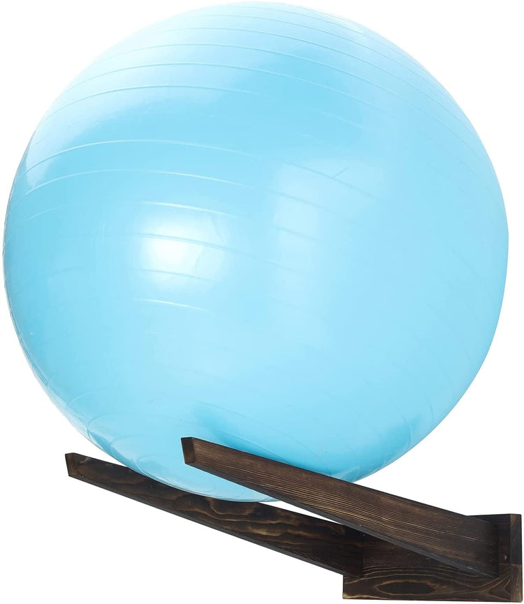 Dark Brown Burnt Wood Wall Mounted Yoga, Medicine, Stability, Exercise Ball Storage Rack-MyGift