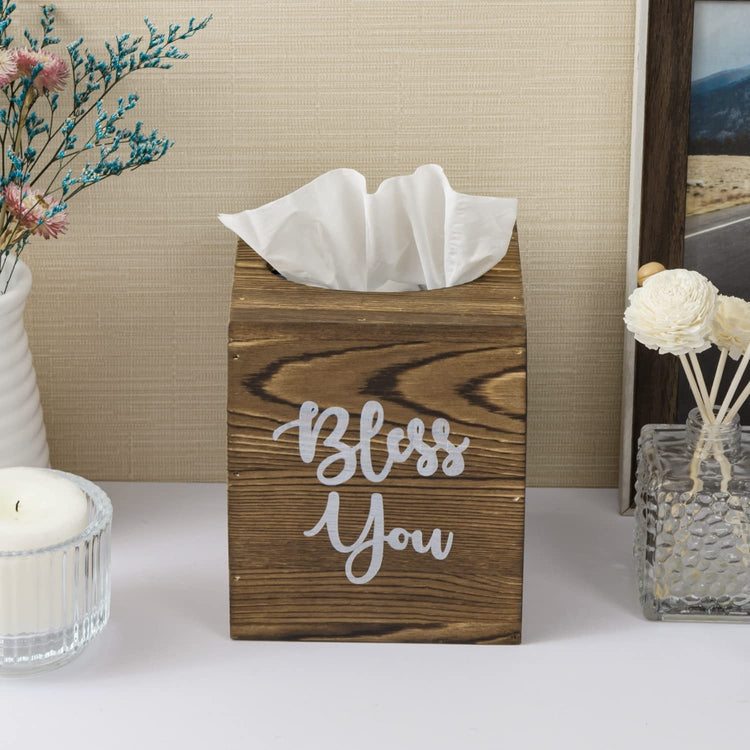 "Bless You" Vintage Weathered Gray Wood Square Tissue Box Holder Cover-MyGift