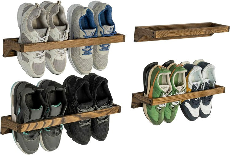 Wood Hanging Shoe Storage Organizer Racks, Wall Mounted Space Saving Footwear Holder-MyGift