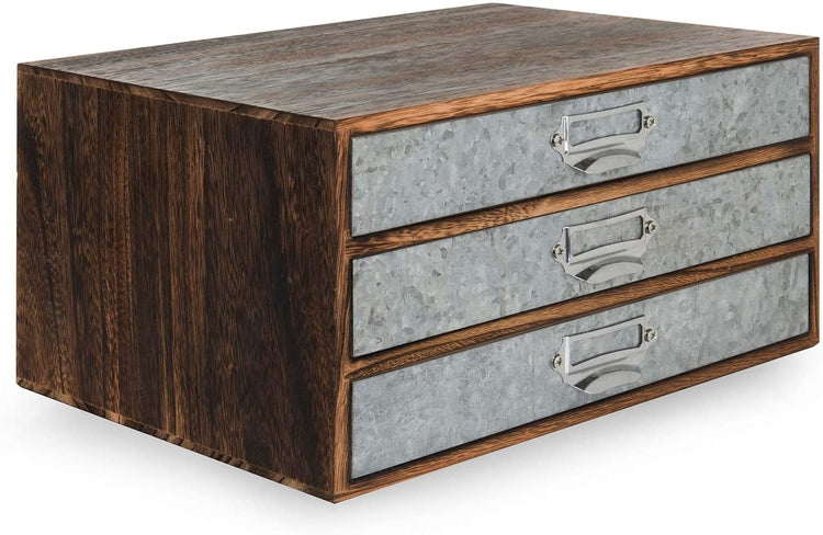 Rustic Wood & Galvanized Metal 3-Drawer Document Organizer-MyGift