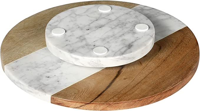 Wood Lazy Susan Turntable Rotating Tray Condiment Serving Tray, 11 Inch Lazy Susan-MyGift