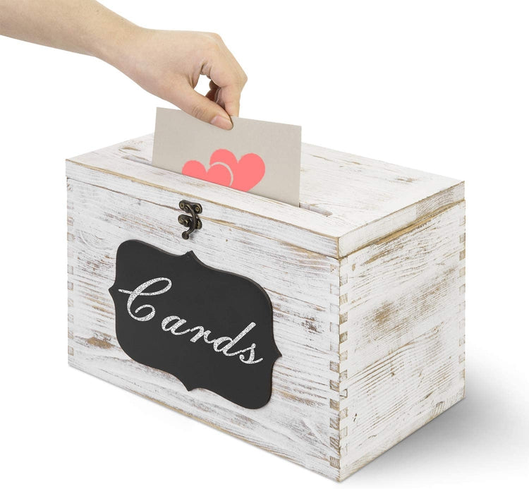 Whitewashed Wood Card Gift Box with Slotted Lid and Chalkboard Label-MyGift