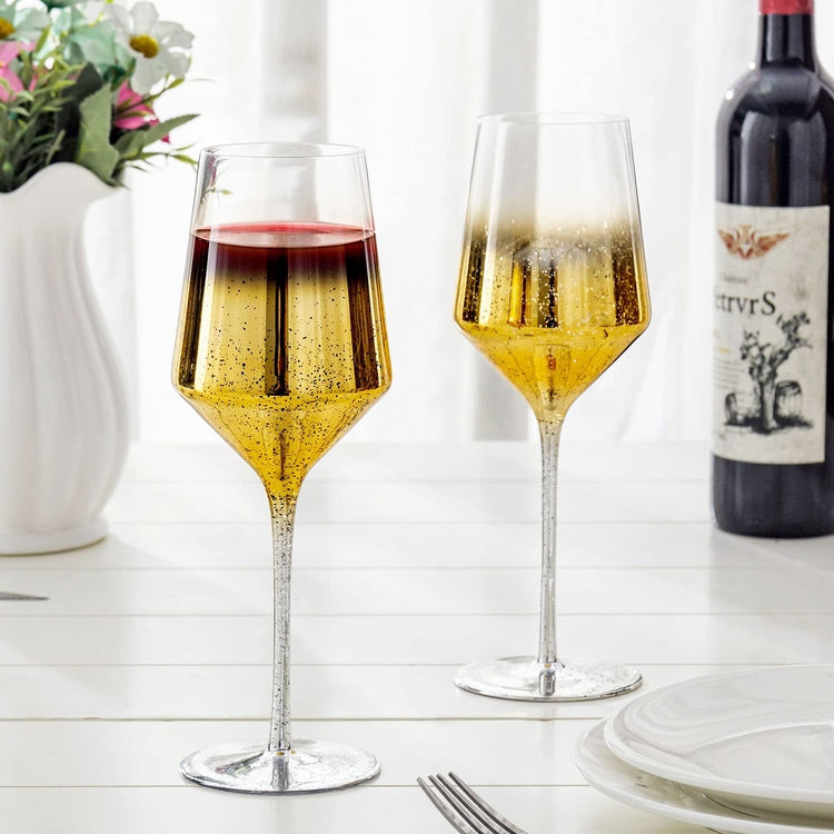 Set of 2, Wine Glasses, Gold Plated Smoky Gradient Party Cocktail Stemmed Glasses-MyGift