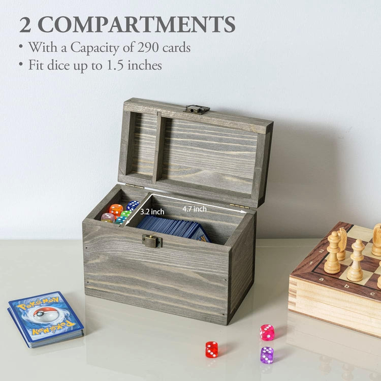 Card Deck Storage Box Weathered Gray Wood Organizer for Collectible Trading Cards or Game Playing Decks