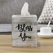 Whitewashed Wood Square Bless You Tissue Box Cover-MyGift