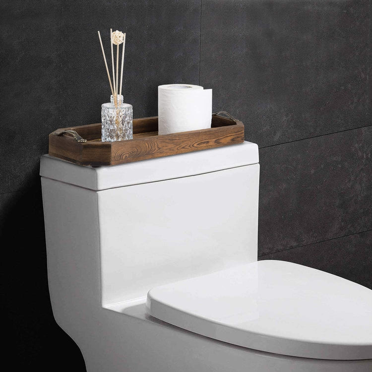 Dark Brown Wood Vanity Organizer, Octagonal Serving Tray with Antique Metal Handles-MyGift