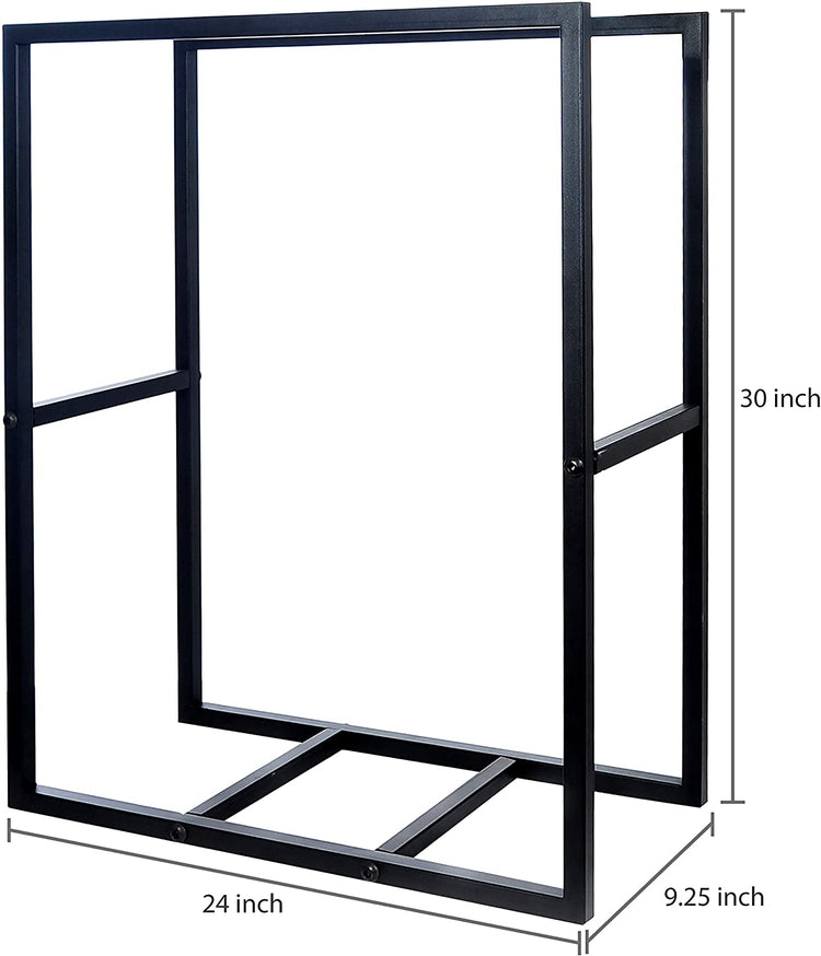 30-Inch Black Metal Powder Coated Firewood Holder Rack, Indoor and Outdoor Fireplace Log Storage Bin-MyGift