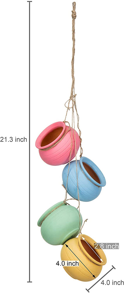 Bright Pastel Ceramic Hanging Flower 4-Pot Planter Set-MyGift