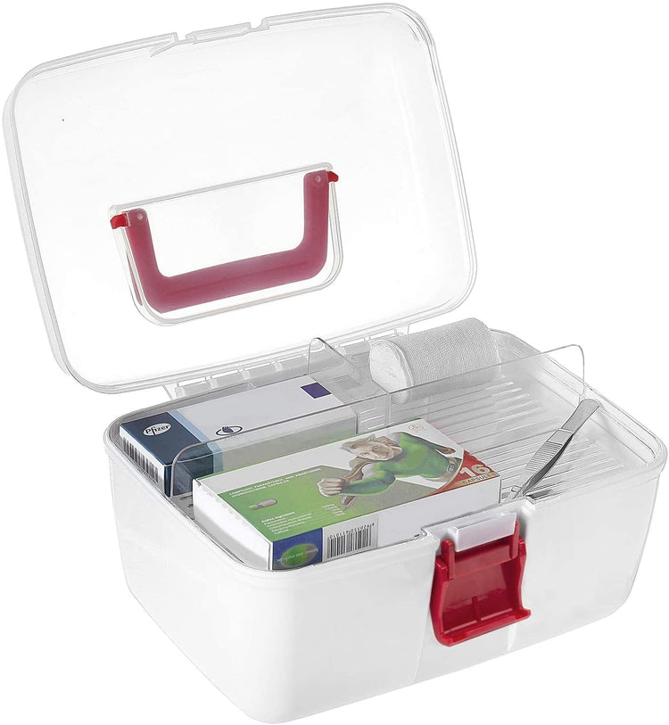 Clear Top First Aid Portable Storage with Removable Tray, Family Emergency Kit Travel Case-MyGift