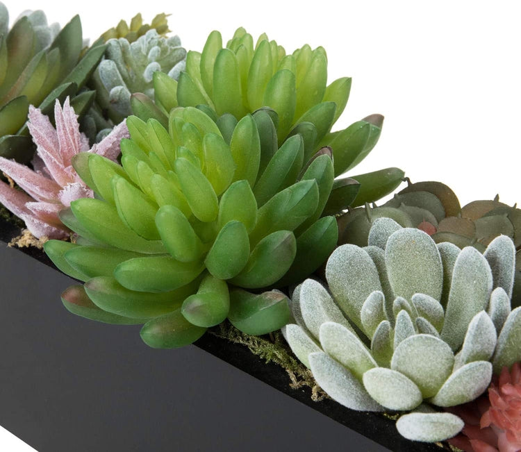 12 Inch Artificial Succulent Plants Arrangement in Black Rectangular Wood Planter Box-MyGift