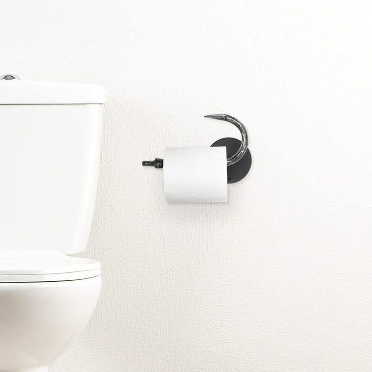 Wall-Mounted Black Cast Iron Fishing Hook Style Toilet Paper Holder