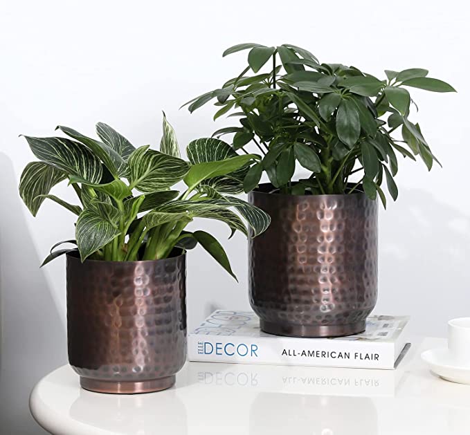vintage plant pots Modern Flower Planter Container, 5 and 6 Inch Indoor Vintage Copper Metal  Plant Pot