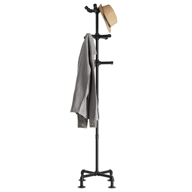 65-Inch Industrial Black Metal Pipe 12-Hook Coat Stand-MyGift