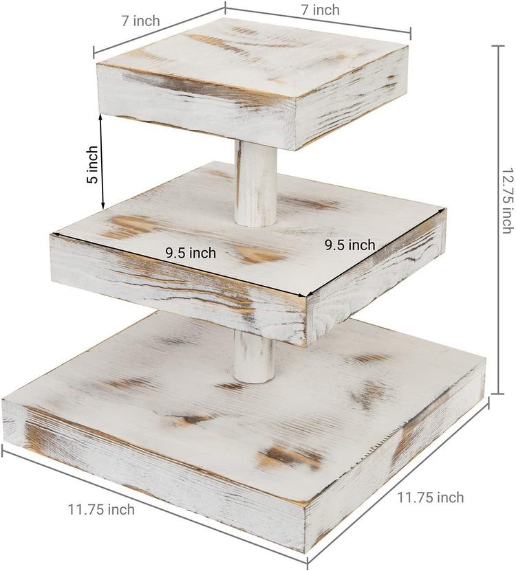 3-Tier, 12-Inch Whitewashed Wood Cupcake Desserts Stand, Appetizer Display Riser-MyGift