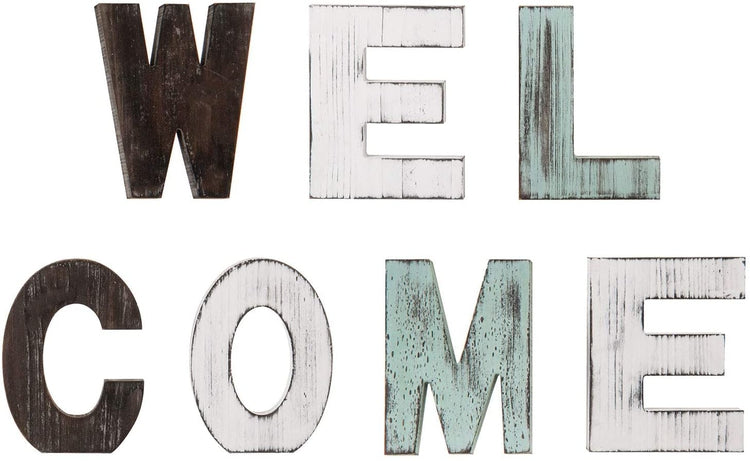 Multi Colored Rustic Wood WELCOME Decorative Cut-out Letter Sign-MyGift