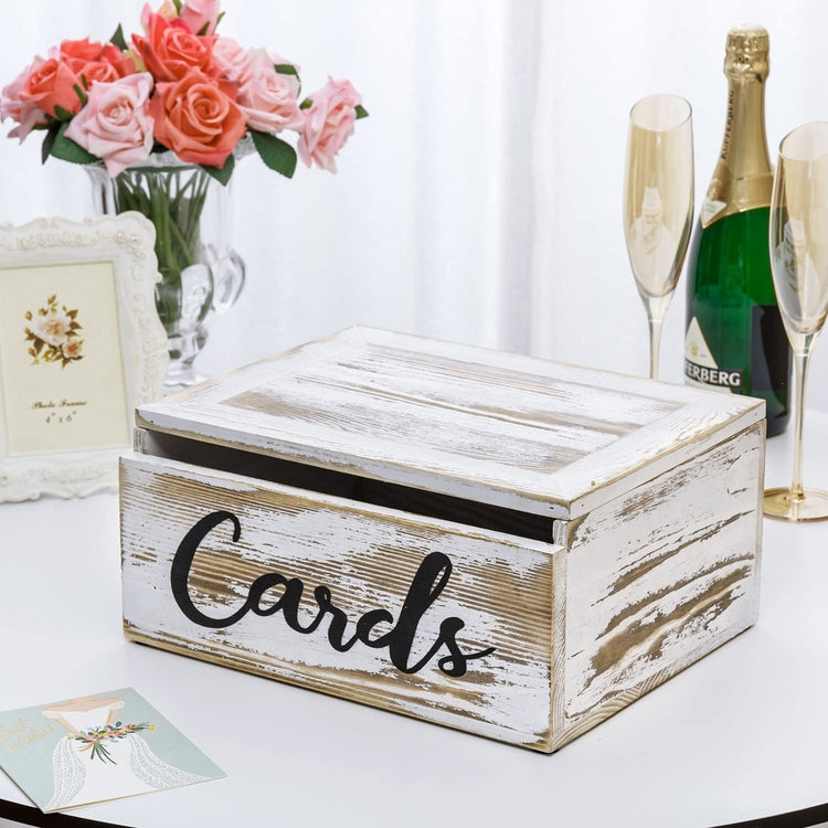 Wedding Card Box, Wood Reception Gift Card Box, Wall Mountable Card Holder with Hinged Lid-MyGift