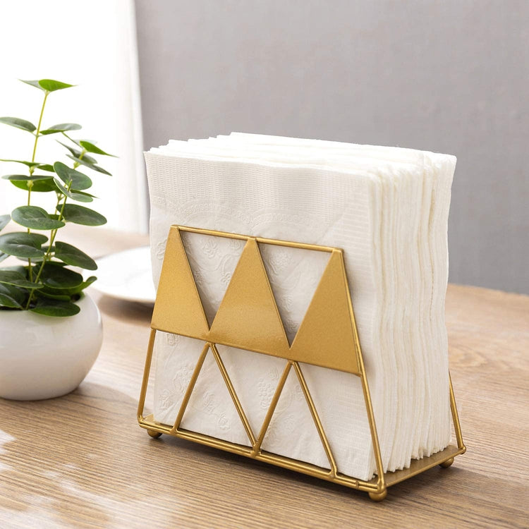 Modern Gold-Tone Geometric Triangle Metal Napkin Holder-MyGift