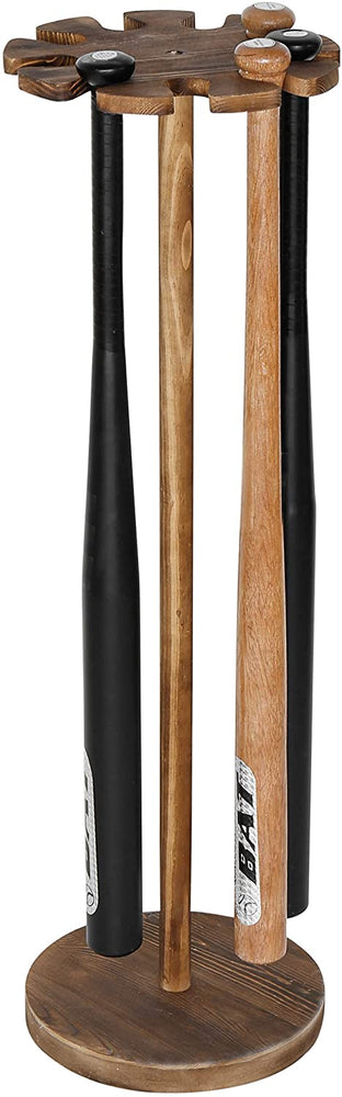 Rustic Wood Freestanding Baseball Bat Storage Display Rack, Holds 9 Bats-MyGift
