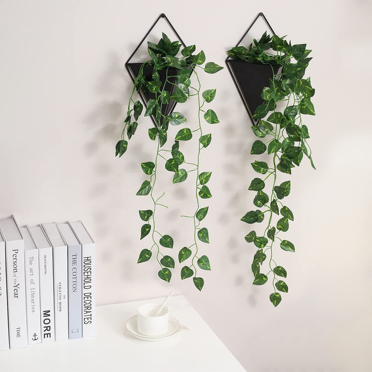 Wall Mounted Matte Black Sconce Style Planter Pots with Metal Triangular Frames, Set of 2