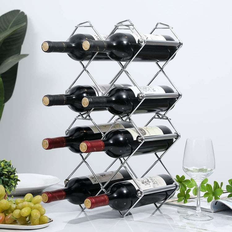 Diamond-Shaped Designer Metal Wire Tabletop Stackable Wine Racks, Set of 2