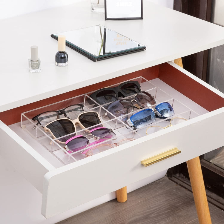 Clear Acrylic Tabletop Sunglasses and Eyeglasses Storage Display Case Tray with 8 Compartment Slots