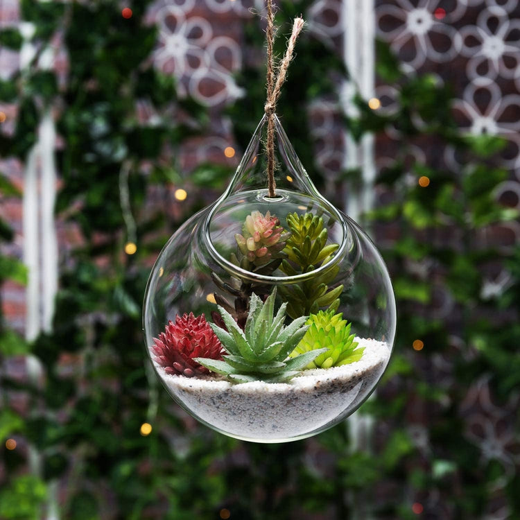 Set of 2, Decorative Clear Glass Globe, Hanging Air Plant Terrarium Planter, Candle Holders-MyGift