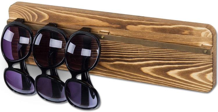 Rustic Burnt Wood Sunglasses Display Rack, Eyewear Organizer Holder