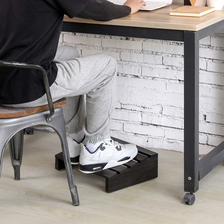 Black Wood Ergonomic Under-The-Desk Footrest