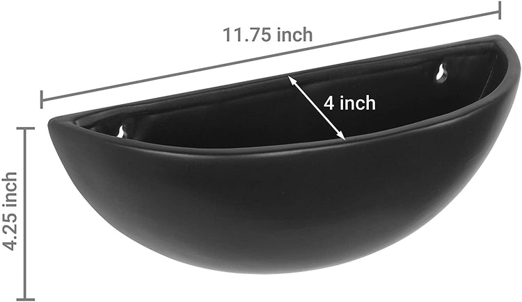 Set of 2, 12 Inch Matte Black Ceramic Half-Moon Wall Mounted Planter-MyGift