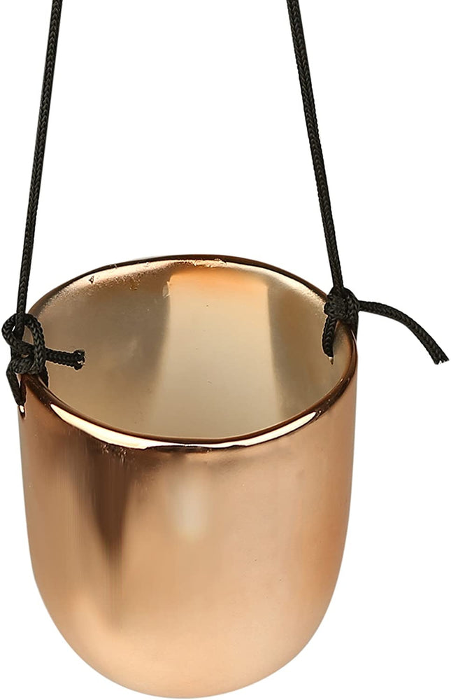 Set of 3 Metallic Copper-Tone Ceramic Hanging Planters-MyGift