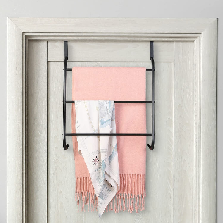Black Metal Over the Door Towel Rack, 3 Tier Space Saving Bathroom Towel Bar, Drying Rack-MyGift
