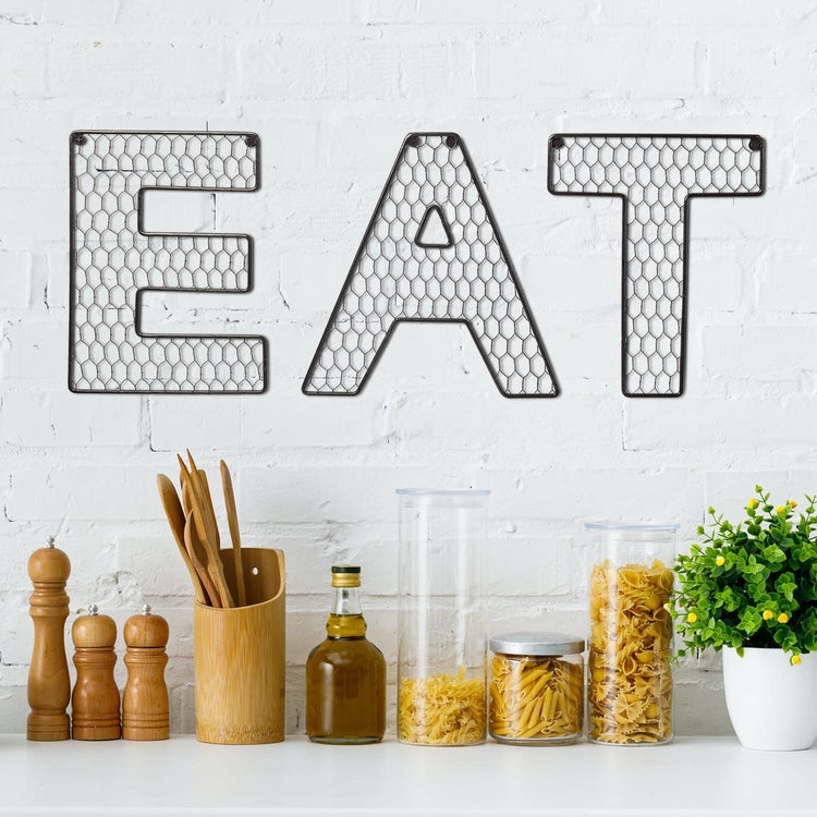 Decorative Letters, EAT Wall Sign Kitchen Decor, Matte Black Metal Chicken Wire Hanging Block Letters