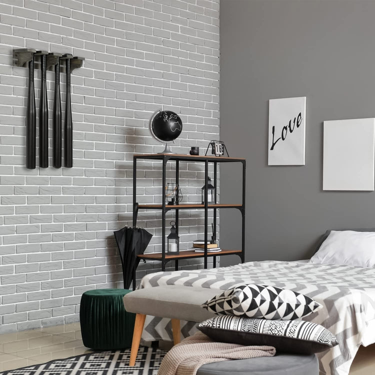 4 Slot Gray Wood Baseball Bat Holder Storage Wall Mounted Rack, Vertical Hanging Softball Bat Display Stand Organizer-MyGift