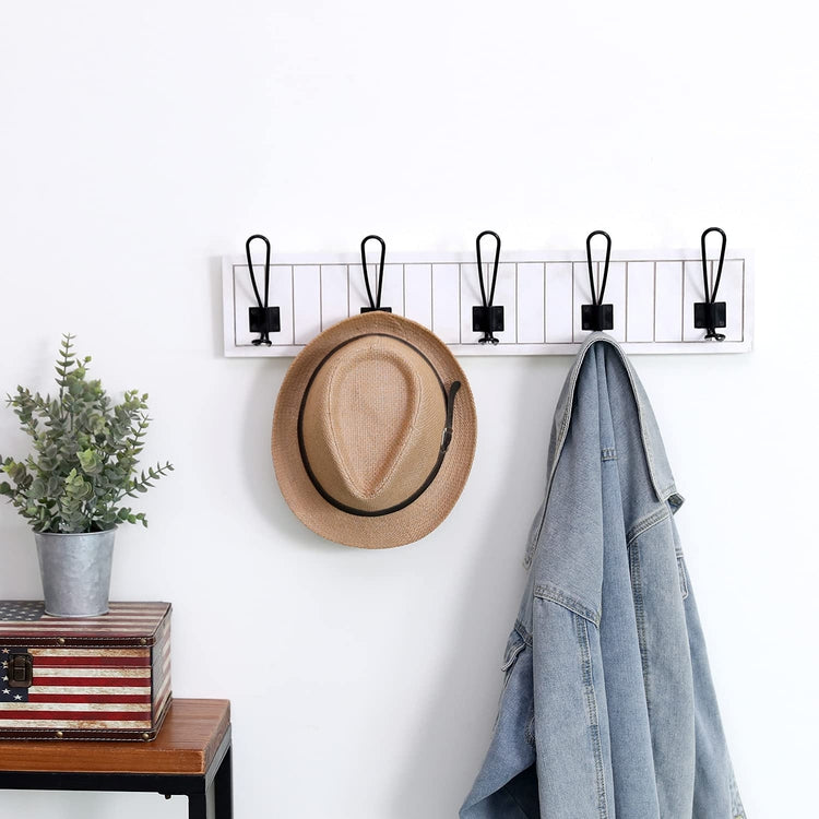 White Wood and Black Metal, Wall Mounted Dual Coat Hooks Entryway Rack –  MyGift