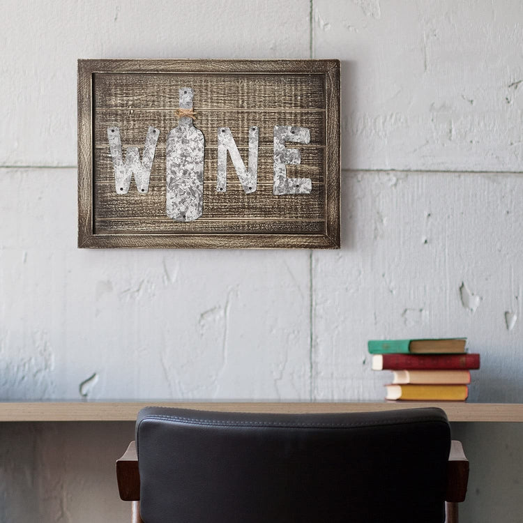 Brown Wood and Galvanized Metal Letter Wine Decorative Wall Mounted Sign Artwork-MyGift