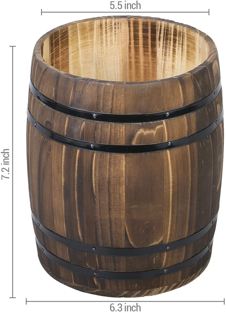 Wine Barrel Design Kitchen Utensil Crock, Vintage Rustic Burnt Wood Cooking Tool Holder-MyGift