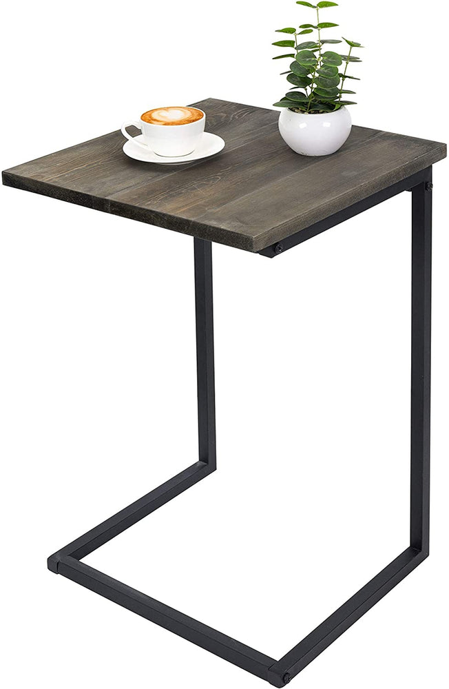 24-Inch Black Metal & Vintage Gray Wood Sliding End Table-MyGift