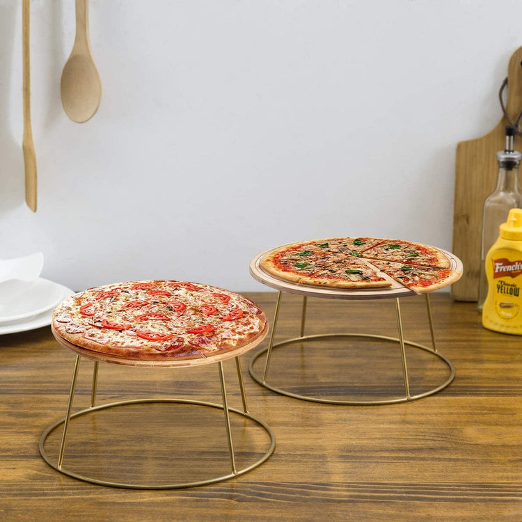 Set of 2 Brass-Tone Wire Metal Pizza Pan Risers / Food Display Stand-MyGift