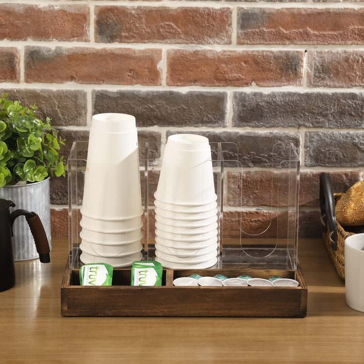 Coffee Station Organizer with 3-Slot Cup or Lid Holders and Multiuse Tray, Clear Acrylic Breakfast Caddy