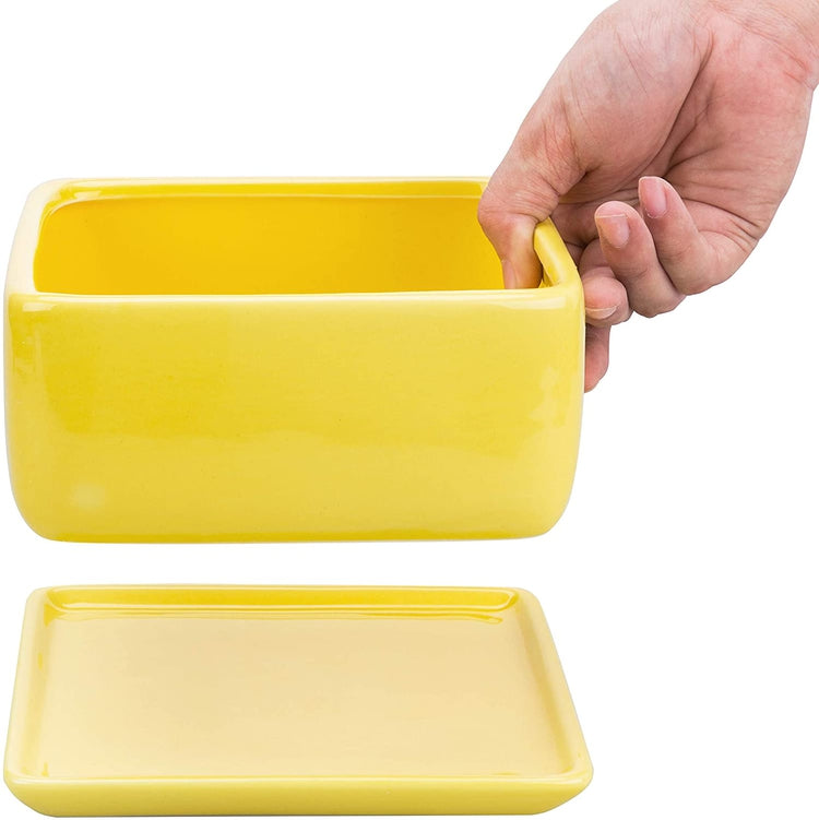 Yellow Ceramic Square Succulent Planter with Removable Drainage Tray-MyGift