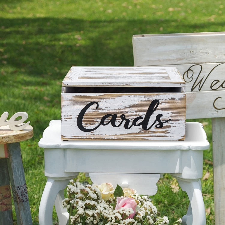 Wedding Card Box, Wood Reception Gift Card Box, Wall Mountable Card Holder with Hinged Lid